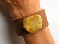 LederArmband Bernstein MILKY Gelb NEU- UNIKAT 20523