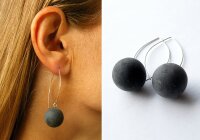 Ohrringe Bernstein SCHWARZ balls Silber 925 UNIKAT
