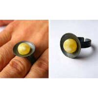 Ring Silber 925 Bernstein  OXIDERT gestempelt GELB NEU...