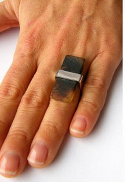 Ring Silberfassung 925 schwarzer Bernstein MATT UNIKAT -NEU -