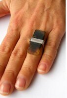 Ring Silberfassung 925 schwarzer Bernstein MATT UNIKAT...