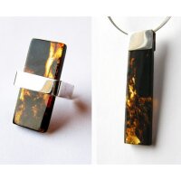 Set Ring und Anhänger Bernstein Schwarz Honey Silber...