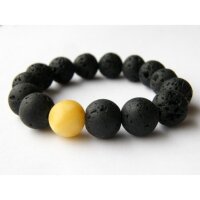 Armband aus schwarzen LAVA und BERNSTEINKUGELN  Neu 21722