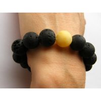 Armband aus schwarzen LAVA und BERNSTEINKUGELN  Neu 21722