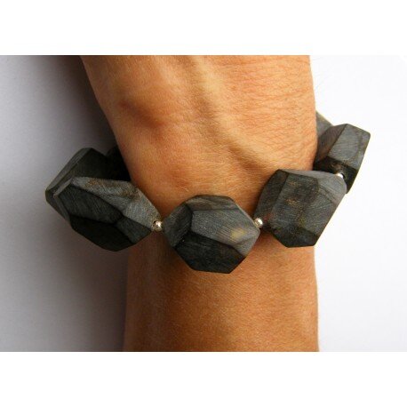 Armband aus schwarzen BERNSTEIN matt, Sterling Silber 925  Neu 22014