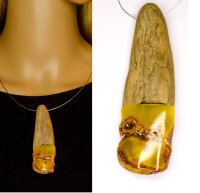Schmuck Halskette aus Treibholz und baltischem Bernstein D7
